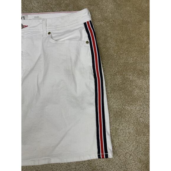EV1 White Denim Mini Skirt Size 16 Racing Stripes Alex Relaxed Vintage B016 - Picture 10 of 11